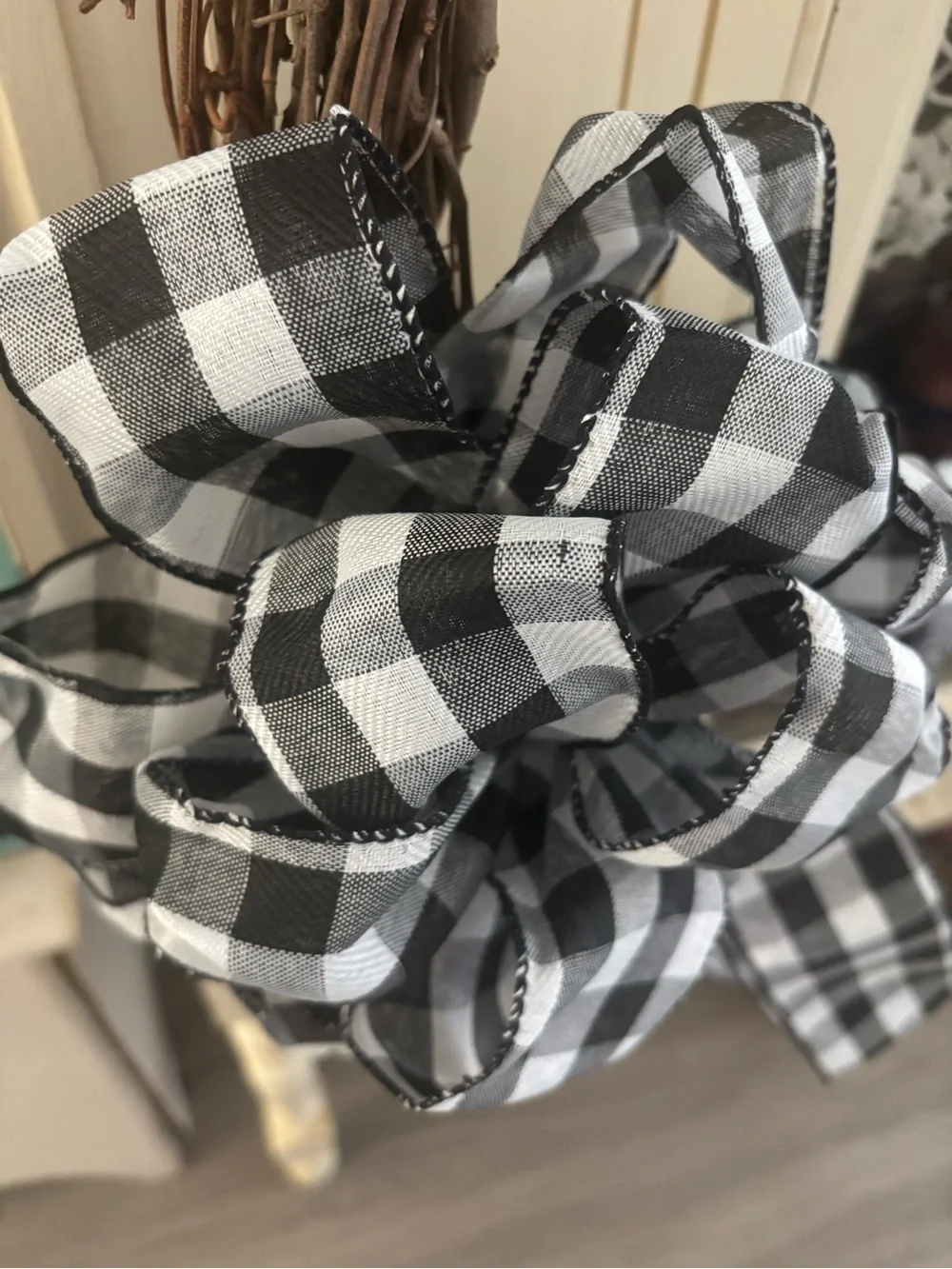 Buffalo Check DIY Wreath Bow Large Long Tails Black & White NEW ITEM Final Sale